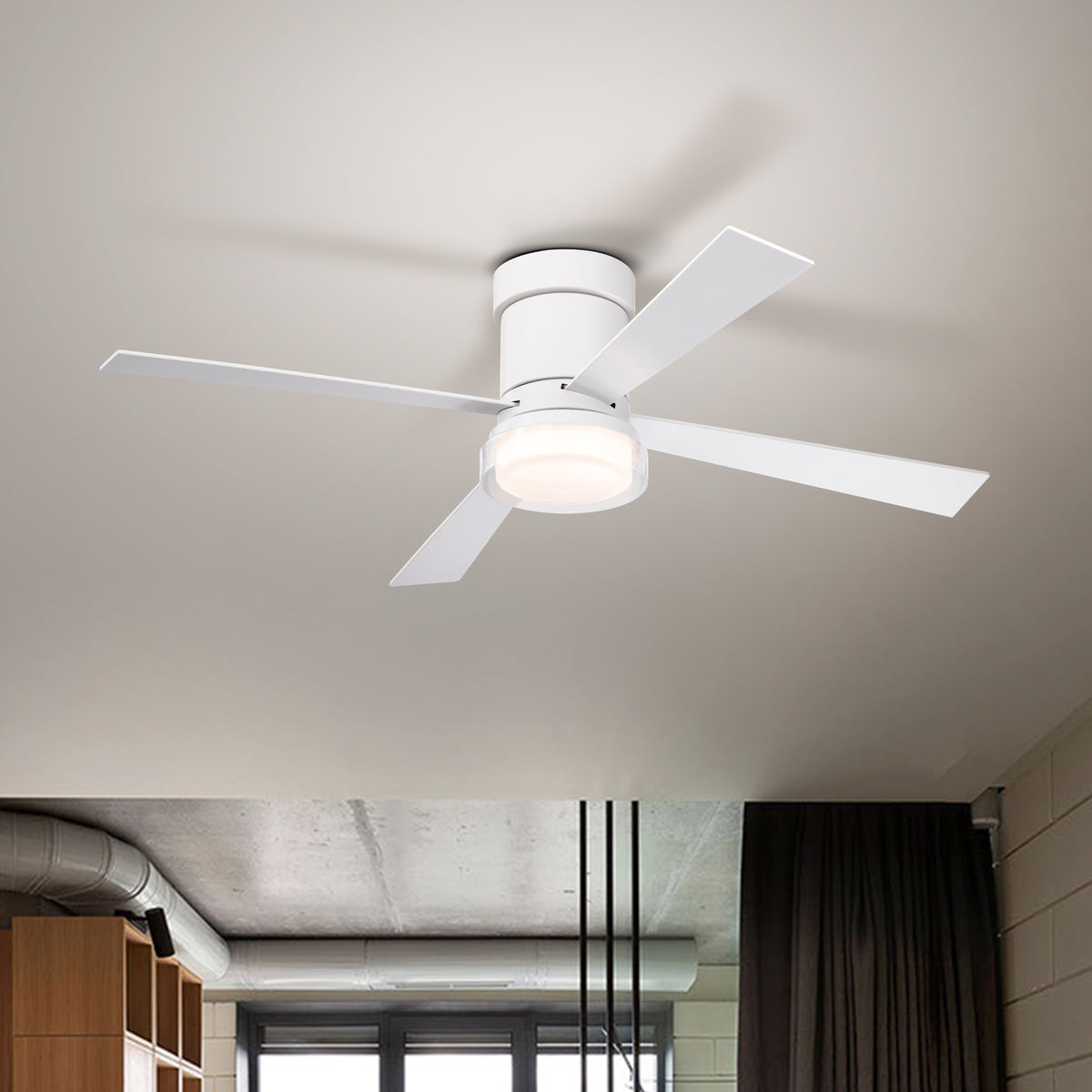 Matte White 48 in. Ceiling Fan with LED Light and Remote, Indoor Flush Mount