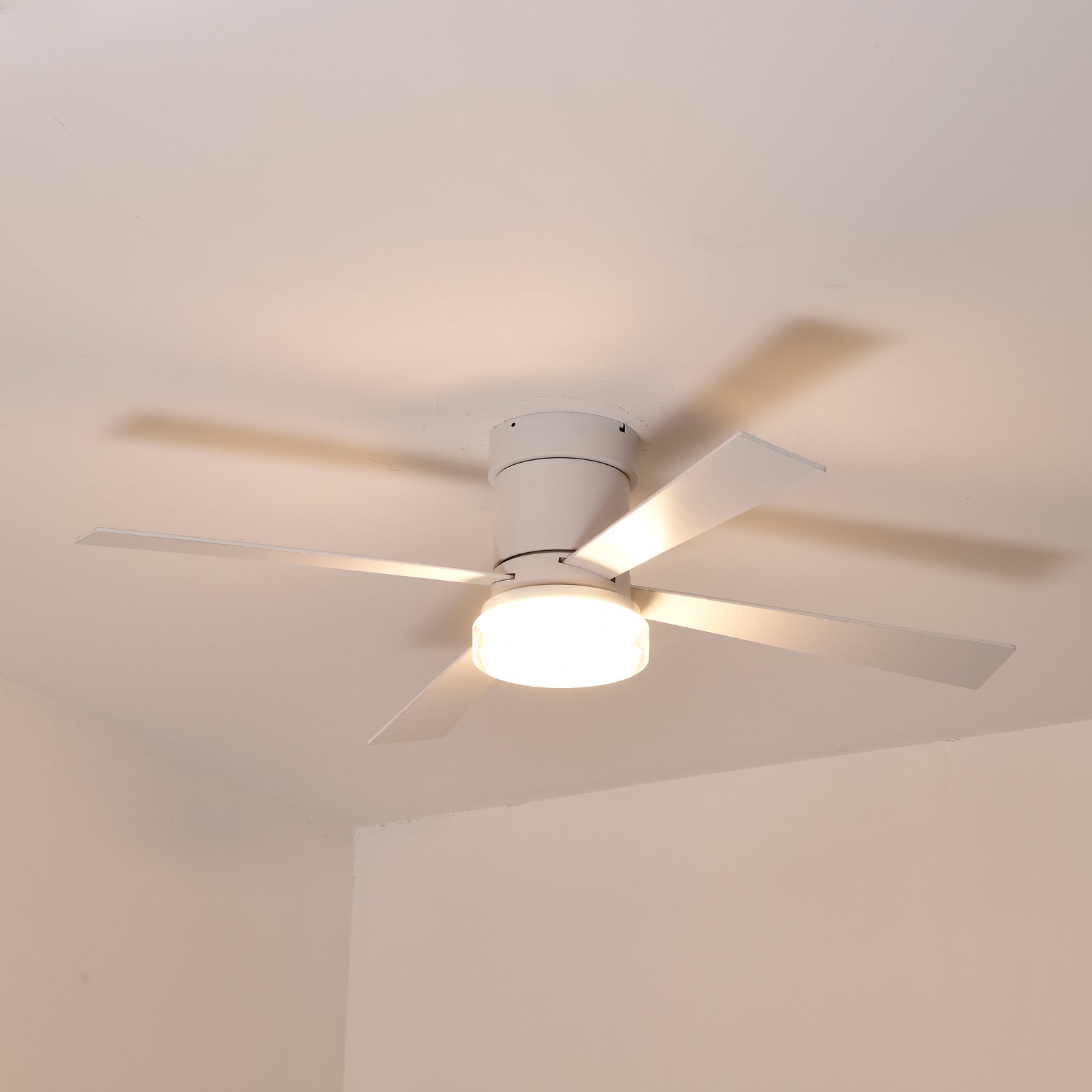 Matte White 48 in. Ceiling Fan with LED Light and Remote, Indoor Flush Mount