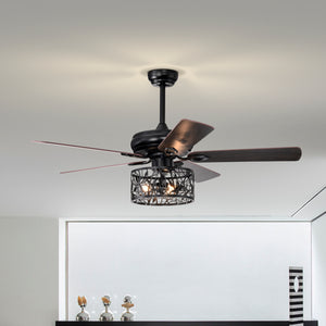 52 in. Indoor Black Ceiling Fan with Light, 3-Speed Blades Fandelier Reversible