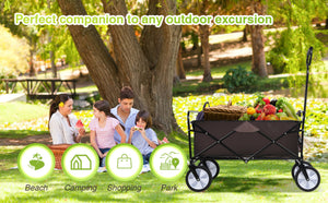 8 cu. ft. Brown Steel Rolling Collapsible Garden Cart Camping Wagon with Swivel Wheels and Adjustable Handle