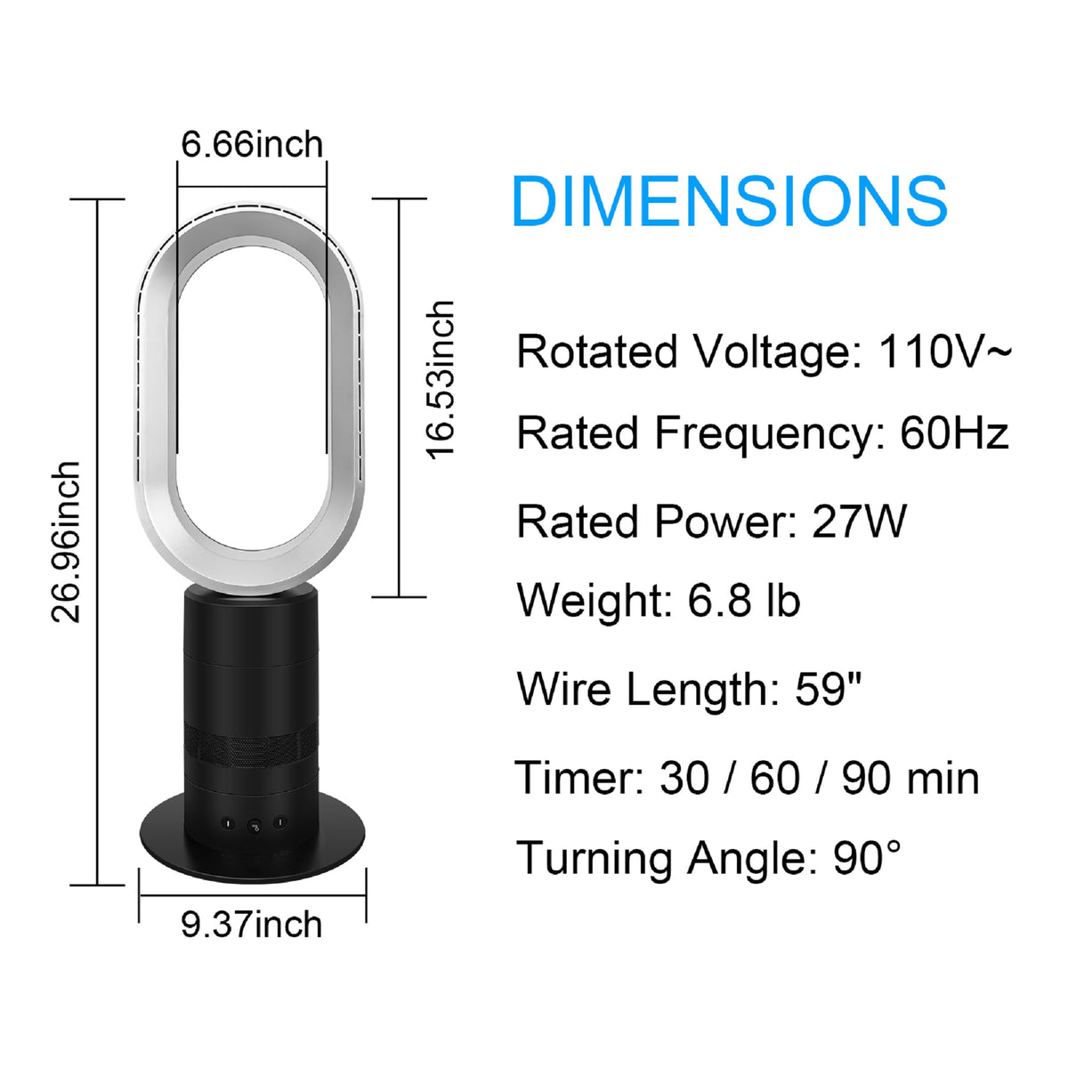 Bladeless Tower Fan With Remote,Adjustable Speeds Settings