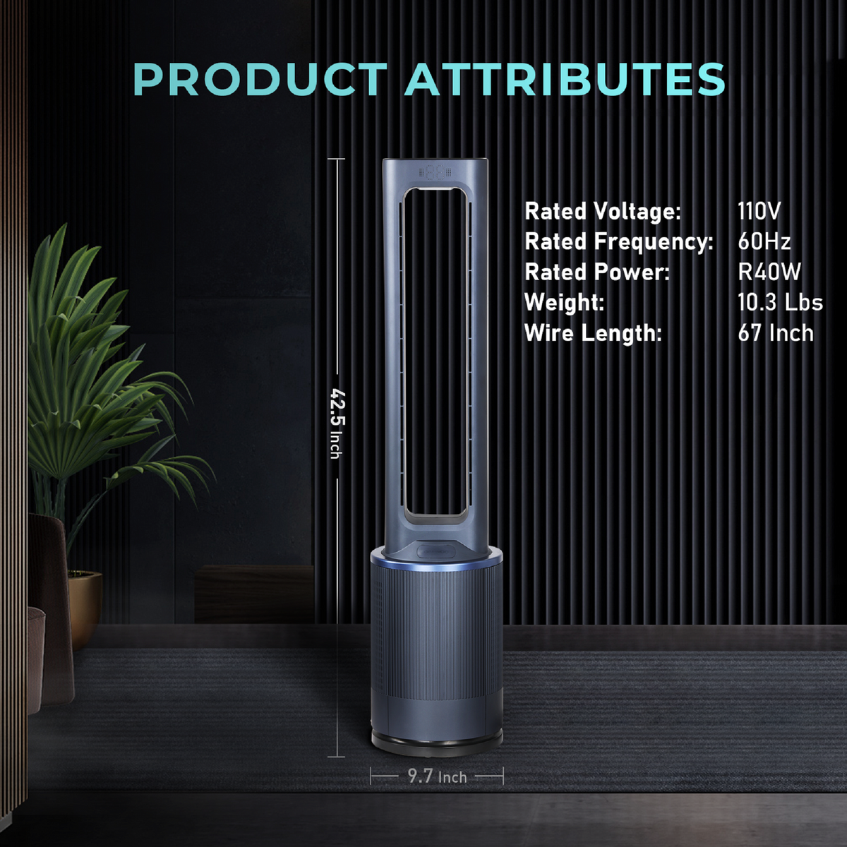 42-inch Bladeless Fans Standing Tower Fan 12 Speeds & 15H Timing