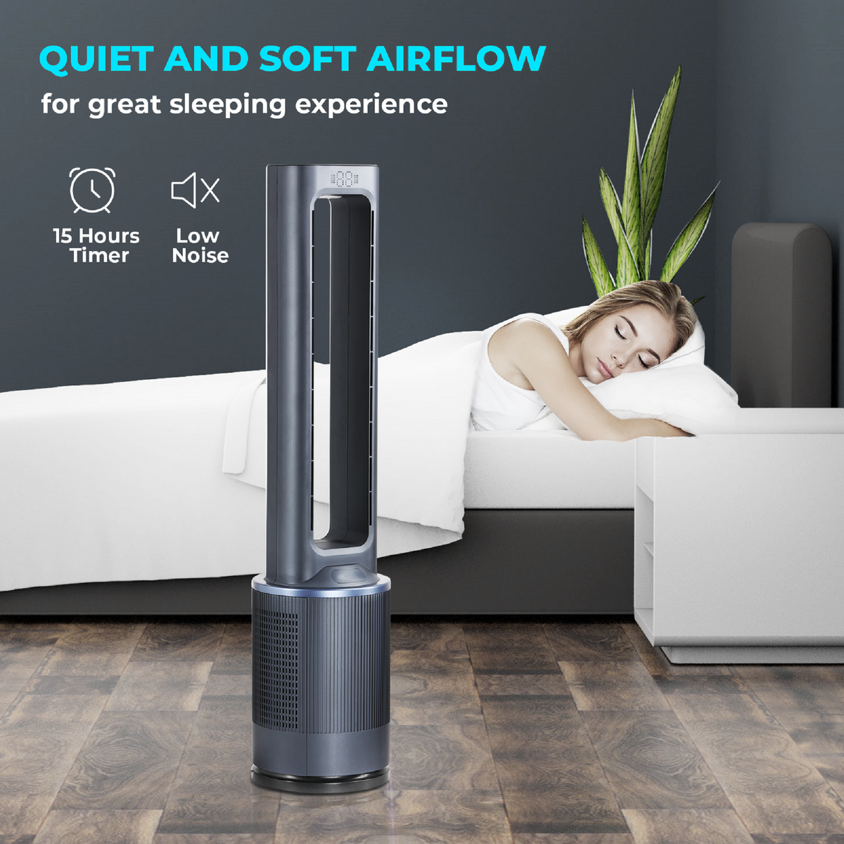 42-inch Bladeless Fans Standing Tower Fan 12 Speeds & 15H Timing