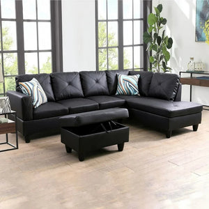 Dubbin Black Faux Leather 3-Piece Couch Living Room Sofa Set