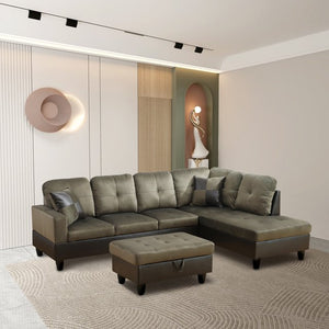 Dubbin Taupe Flannel And PVC 3-Piece Couch Living Room Sofa Set