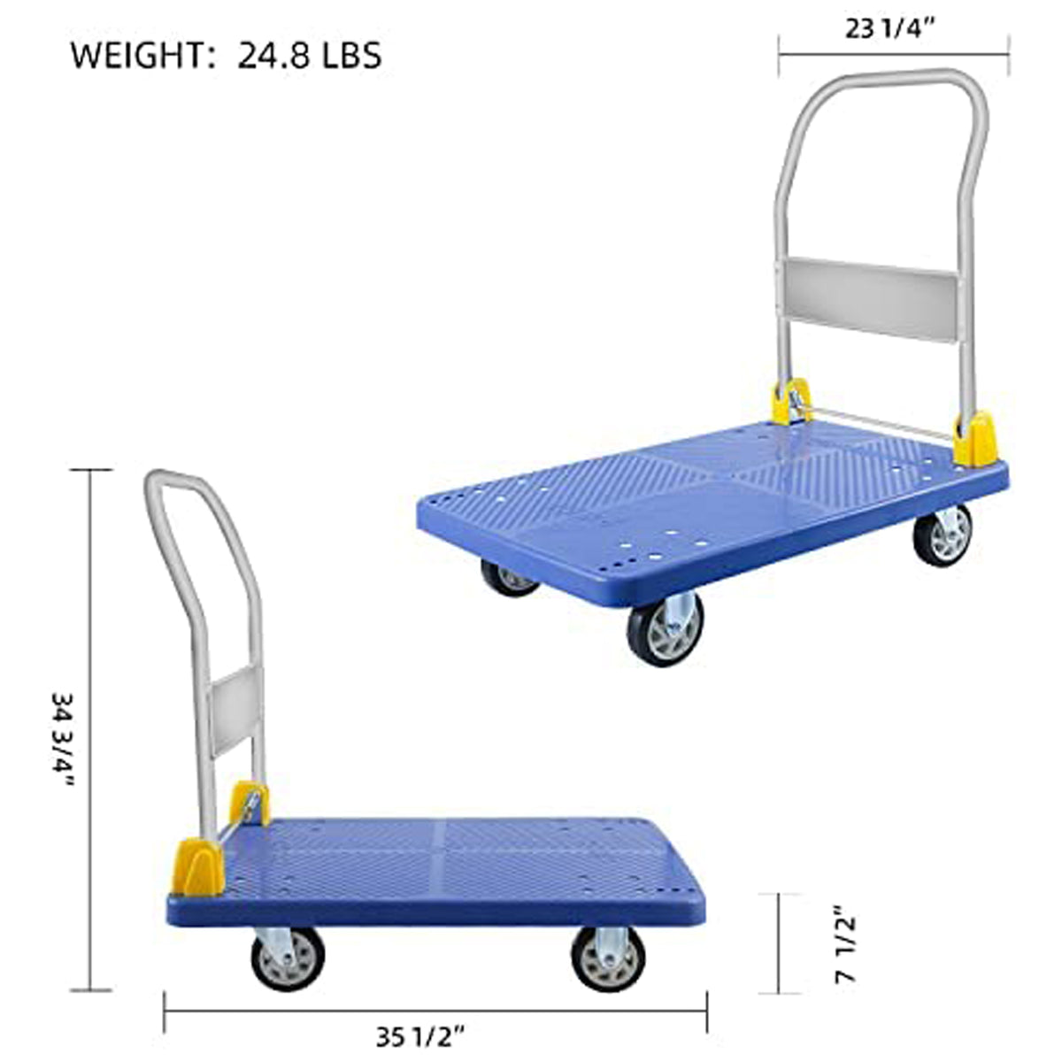 880 lbs. Platform Truck With 360-Degree Swivel Wheels Foldable Push Hand Cart