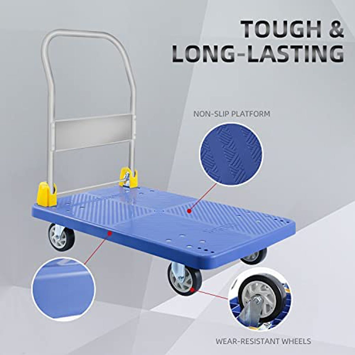 880 lbs. Platform Truck With 360-Degree Swivel Wheels Foldable Push Hand Cart