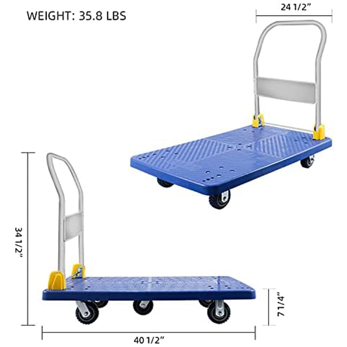 1320 lbs . Platform Truck With 360-Degree Swivel Wheels Foldable Push Hand Cart