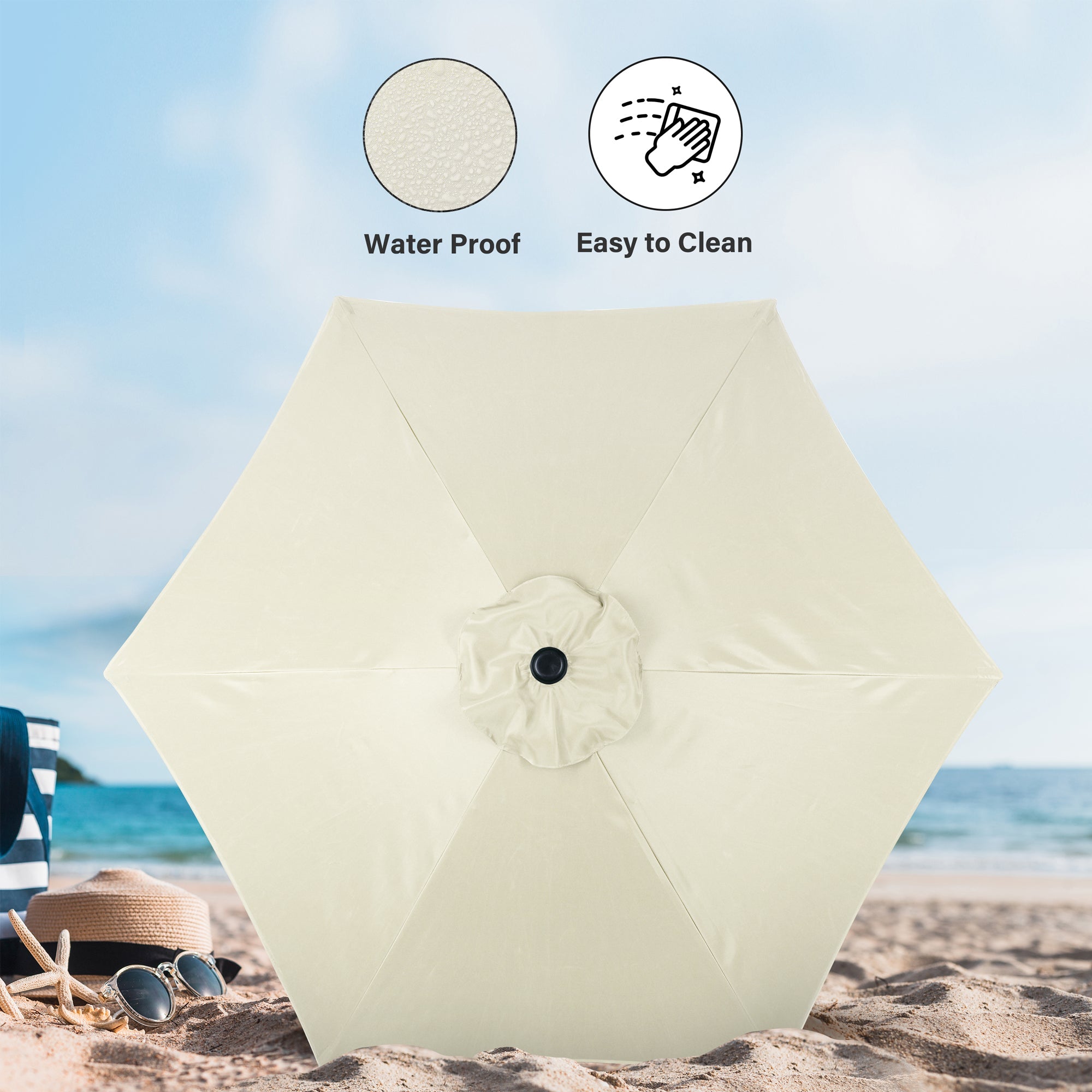 ft beige water resistant patio umbrelle 7.5 ft. Steel Market Tilt Patio Umbrella in Beige