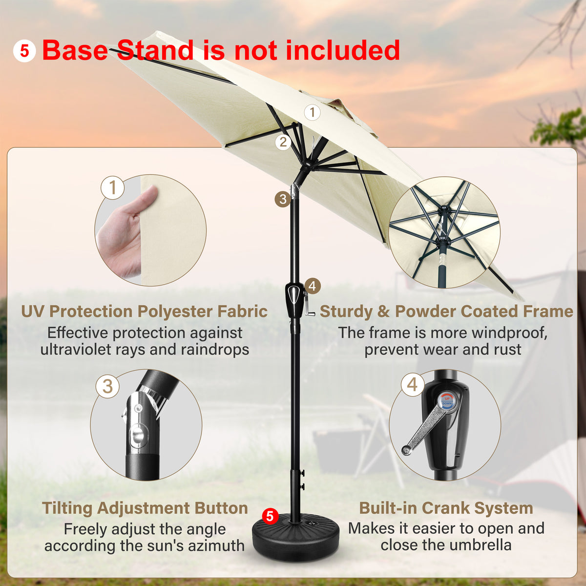 7.5 ft. Steel Market Tilt Patio Umbrella in Beige