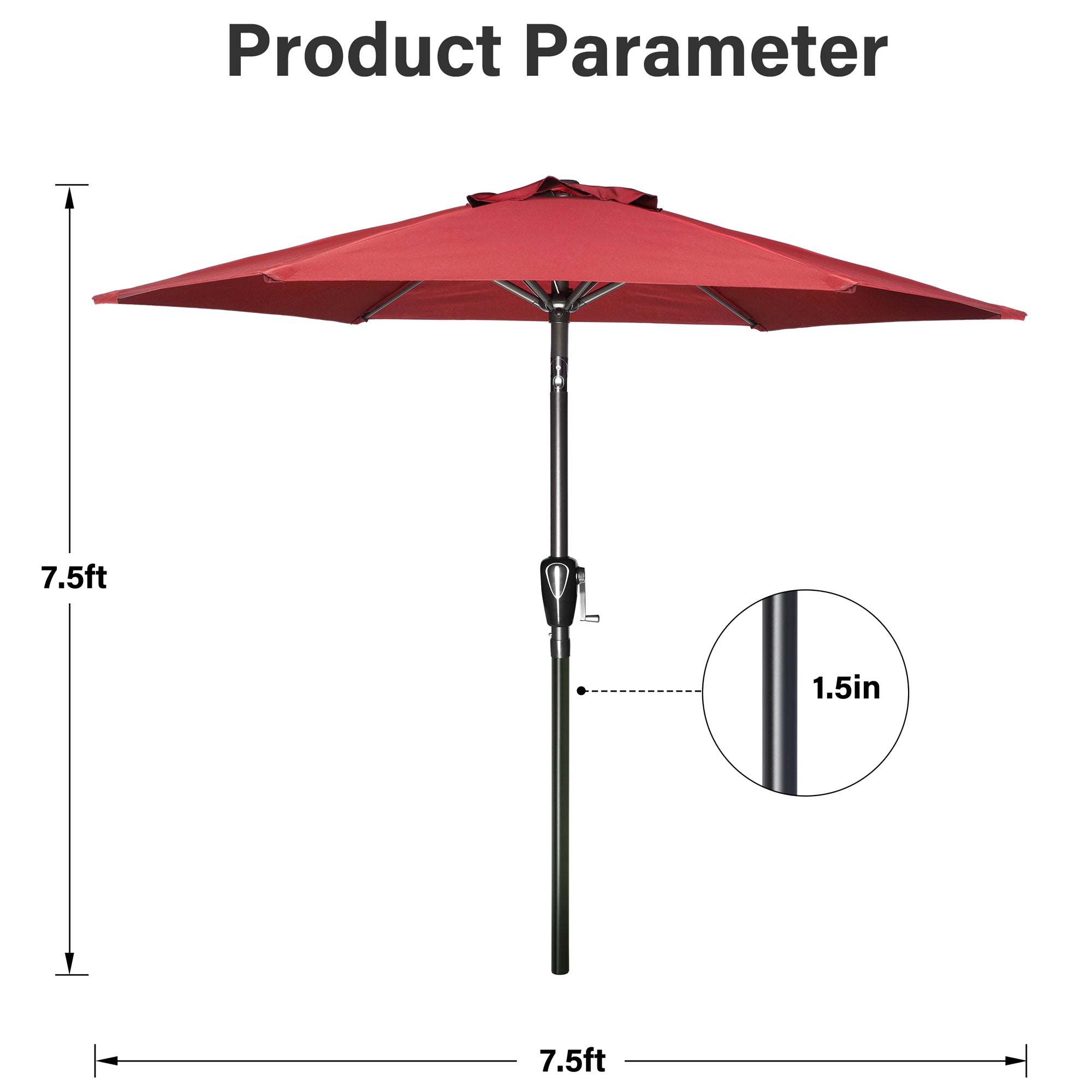 7.5 ft. Steel Market Tilt Patio Umbrella in Red