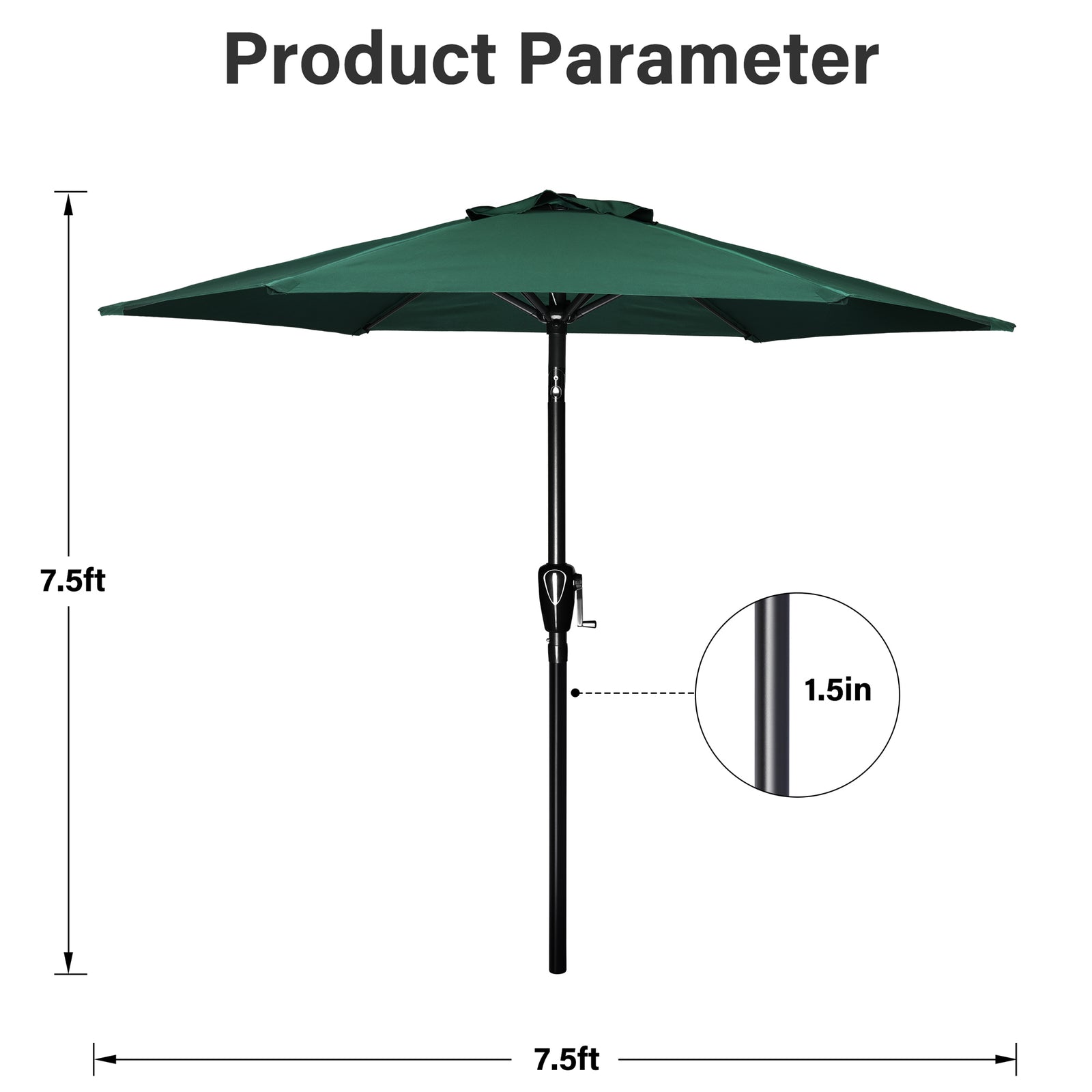 7.5 ft. Steel Market Tilt Patio Umbrella in Green