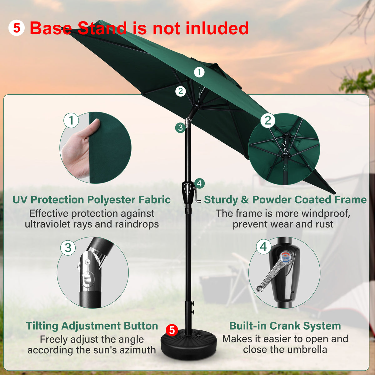 7.5 ft. Steel Market Tilt Patio Umbrella in Green