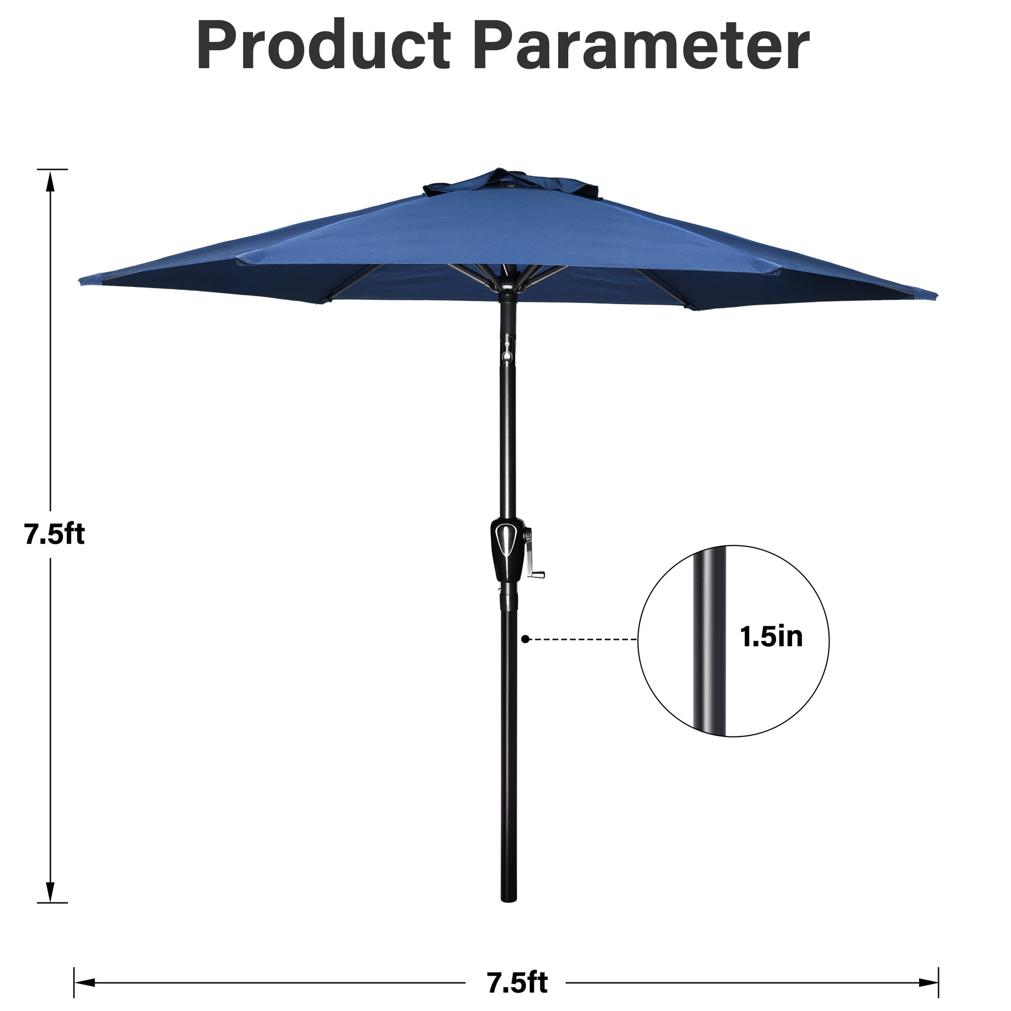 7.5 ft. Steel Market Tilt Patio Umbrella in Blue