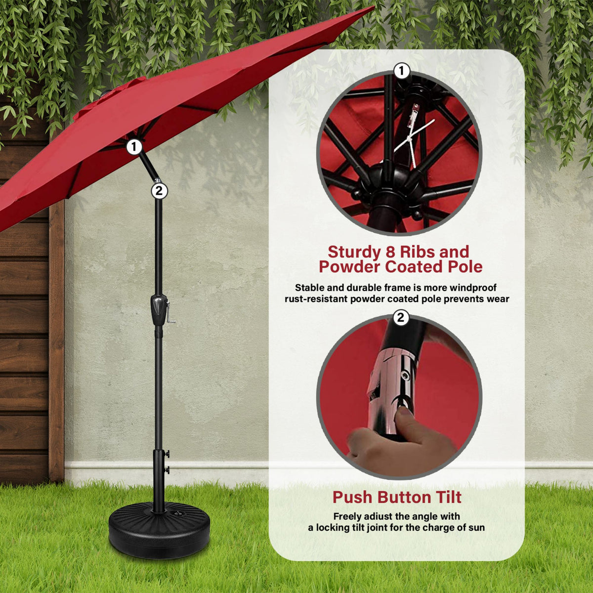9 ft. Steel Market Tilt Patio Umbrella in Red