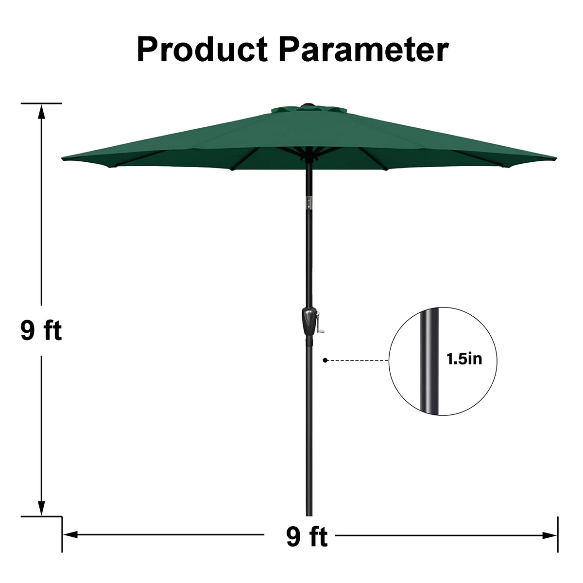 9 ft. Steel Market Tilt Patio Umbrella in Green