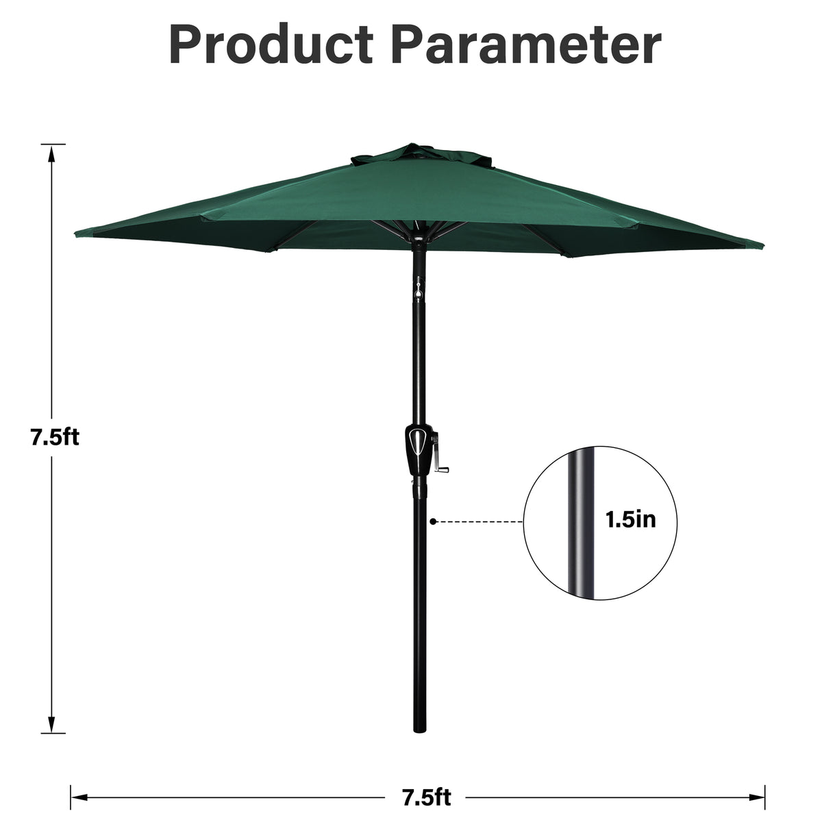 7.5 ft. Steel Market Tilt Patio Umbrella in Green with Free Standing Base