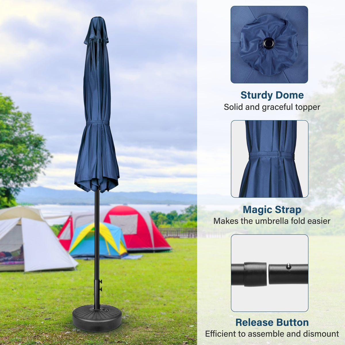 7.5 ft. Steel Market Tilt Patio Umbrella in Blue with Free Standing Base