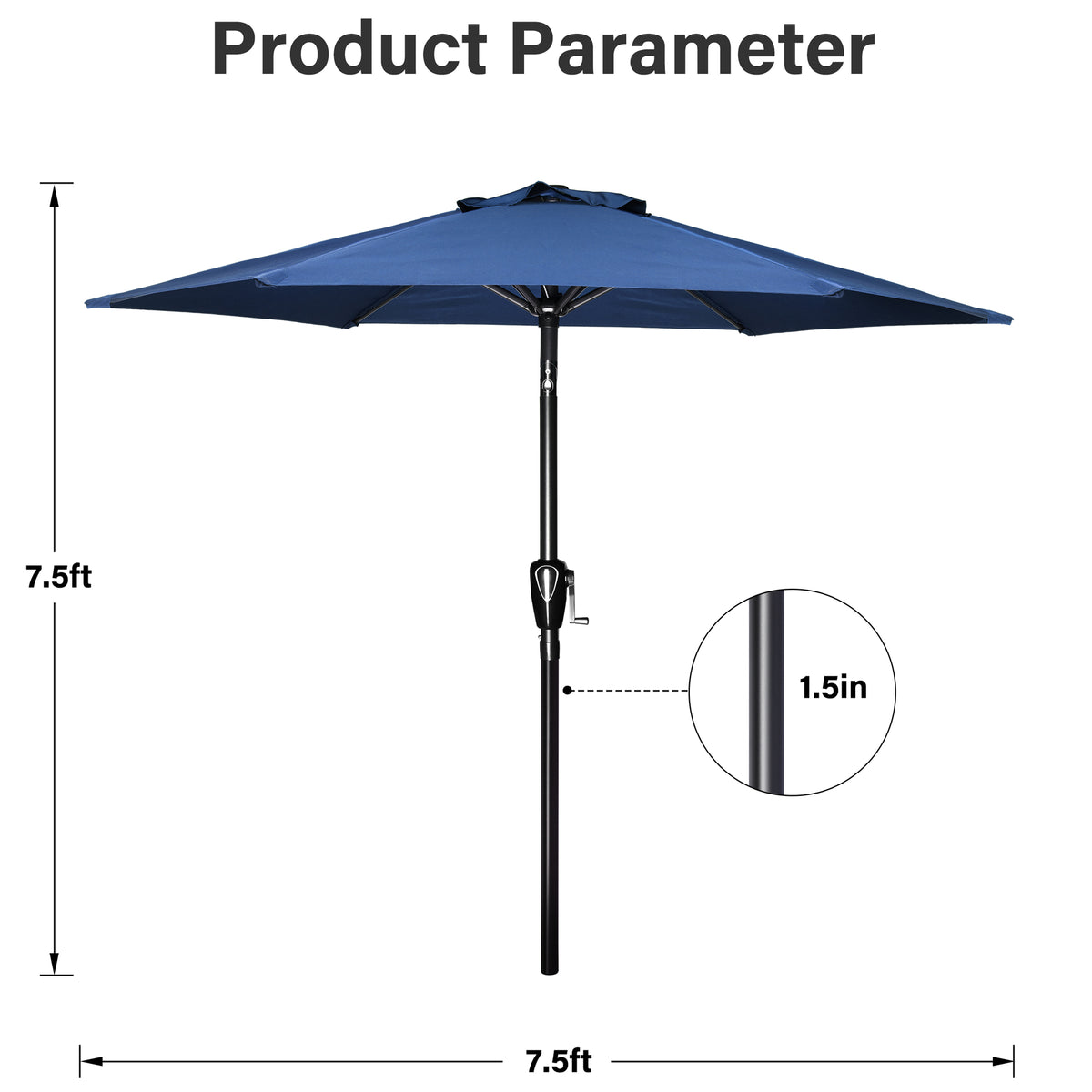 7.5 ft. Steel Market Tilt Patio Umbrella in Blue with Free Standing Base