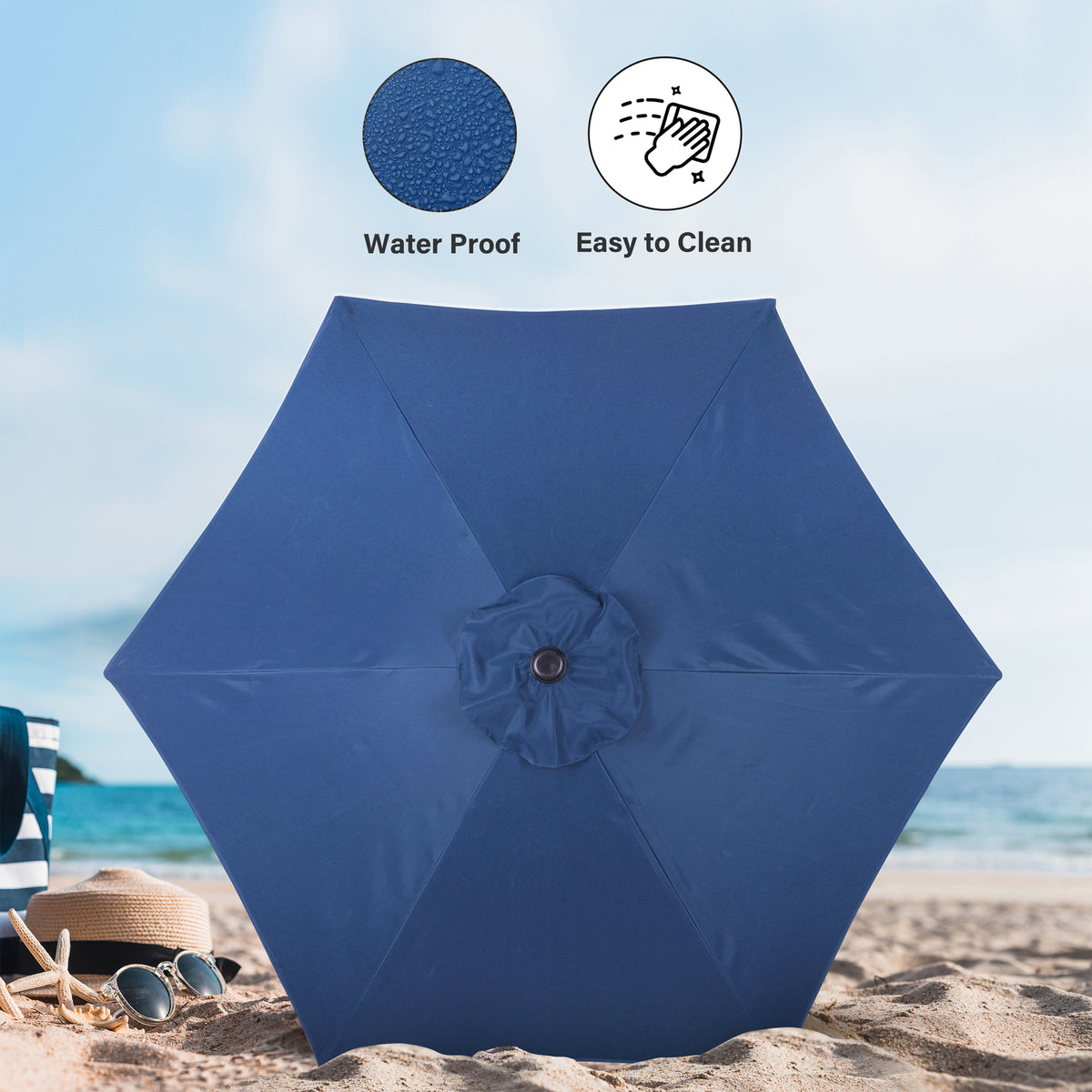 7.5 ft. Steel Market Tilt Patio Umbrella in Blue with Free Standing Base
