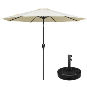 9 ft. Steel Market Tilt Patio Umbrella in Beige with Free Standing Base