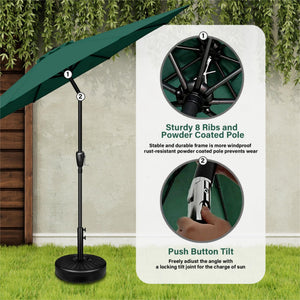 9 ft. Steel Market Tilt Patio Umbrella in Green with Free Standing Base