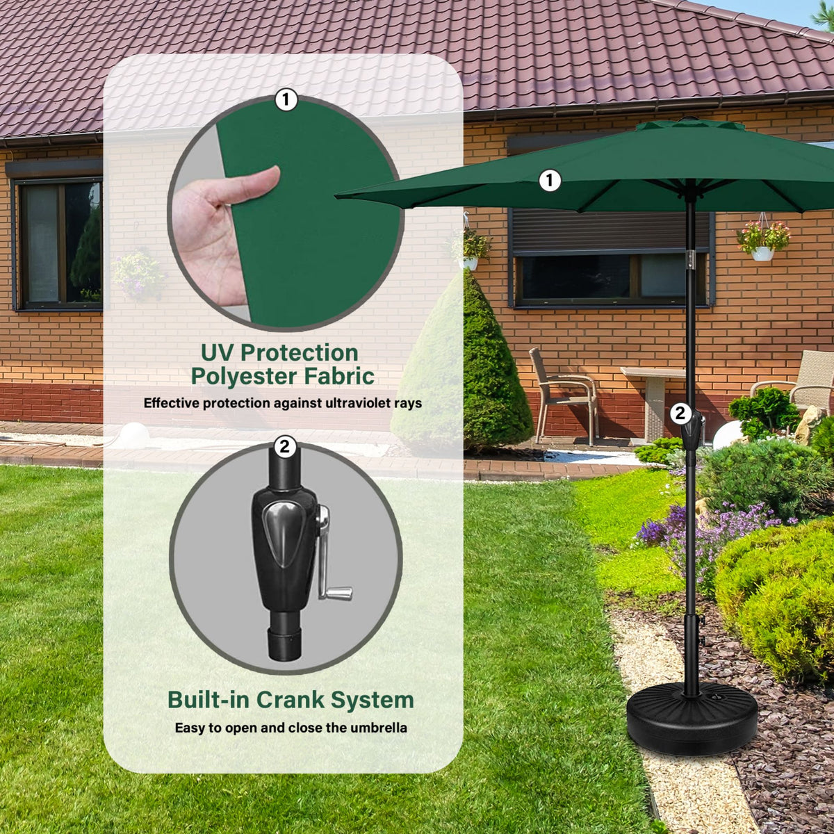 9 ft. Steel Market Tilt Patio Umbrella in Green with Free Standing Base