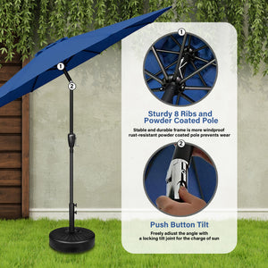 9 ft. Steel Market Tilt Patio Umbrella in Blue with Free Standing Base