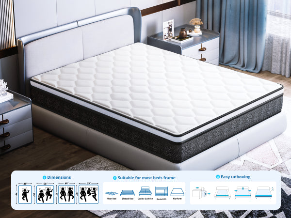 Queen Medium Firm Hybrid Knitted Fabric Cover Pocketed Spring 10 in. Bed-in-a-Box Mattress
