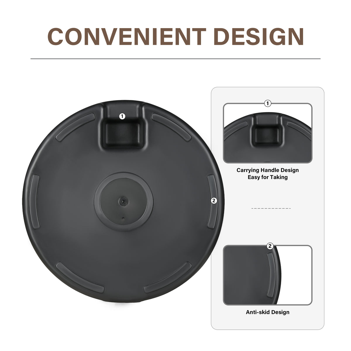 20 in. Rounded HDPE Patio Umbrella Base in Black with Refillabel Reservoir