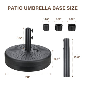 20 in. Rounded HDPE Patio Umbrella Base in Black with Refillabel Reservoir