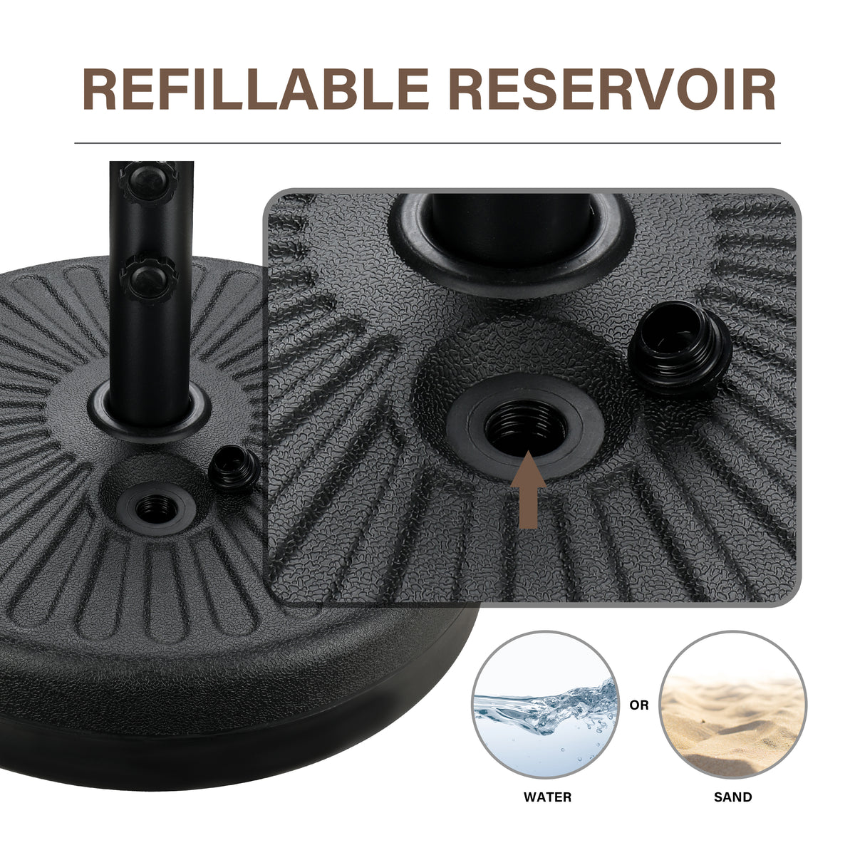 20 in. Rounded HDPE Patio Umbrella Base in Black with Refillabel Reservoir