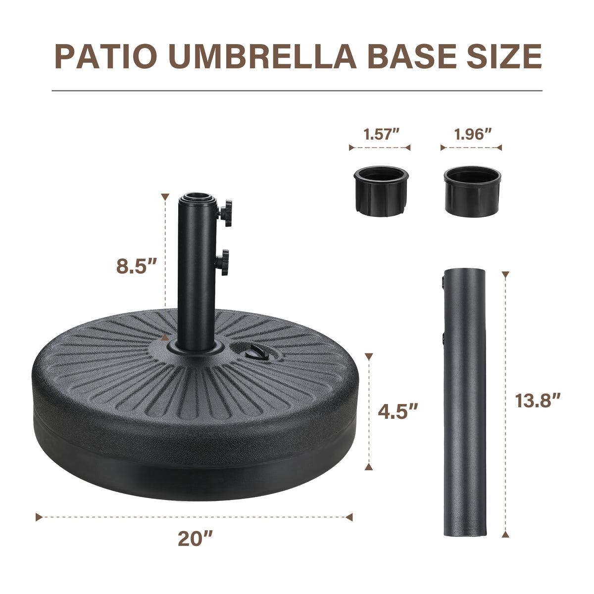 20 in. Rounded HDPE Patio Umbrella Base in Black with Refillabel Reservoir