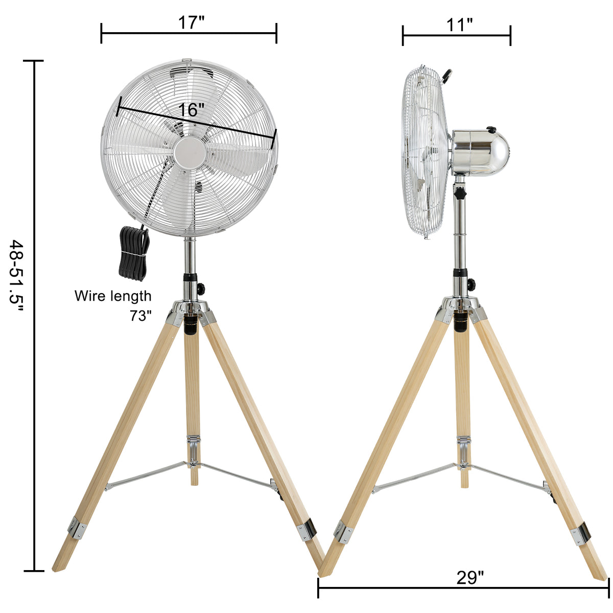 16 " Retro Tripod Fan 3 Speeds Adjustable Height