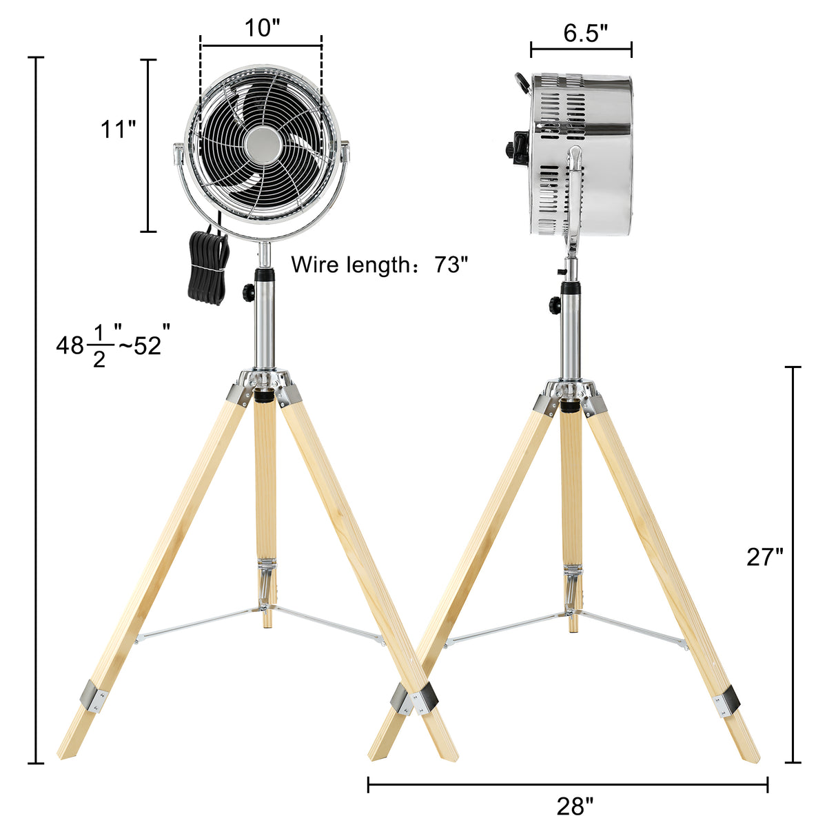 Adjustable-Height 52 In Tripod Pedestal Fan Multiple Wide Angle Standing Fan