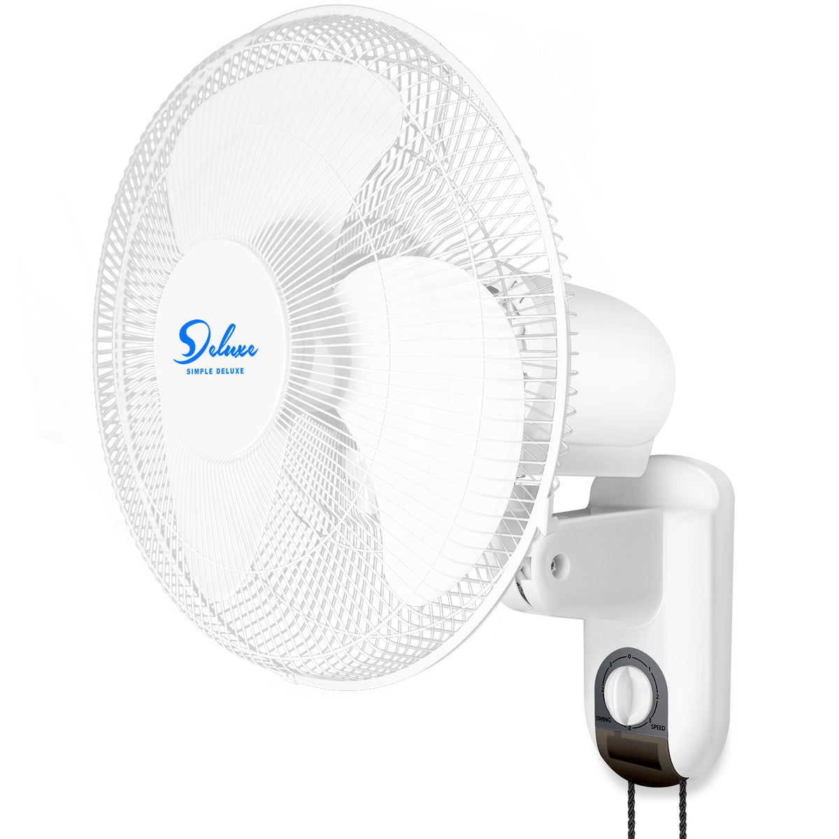 16 in Household White Wall Mount Fans Adjustable Tilt 90° 3-Speed Settings