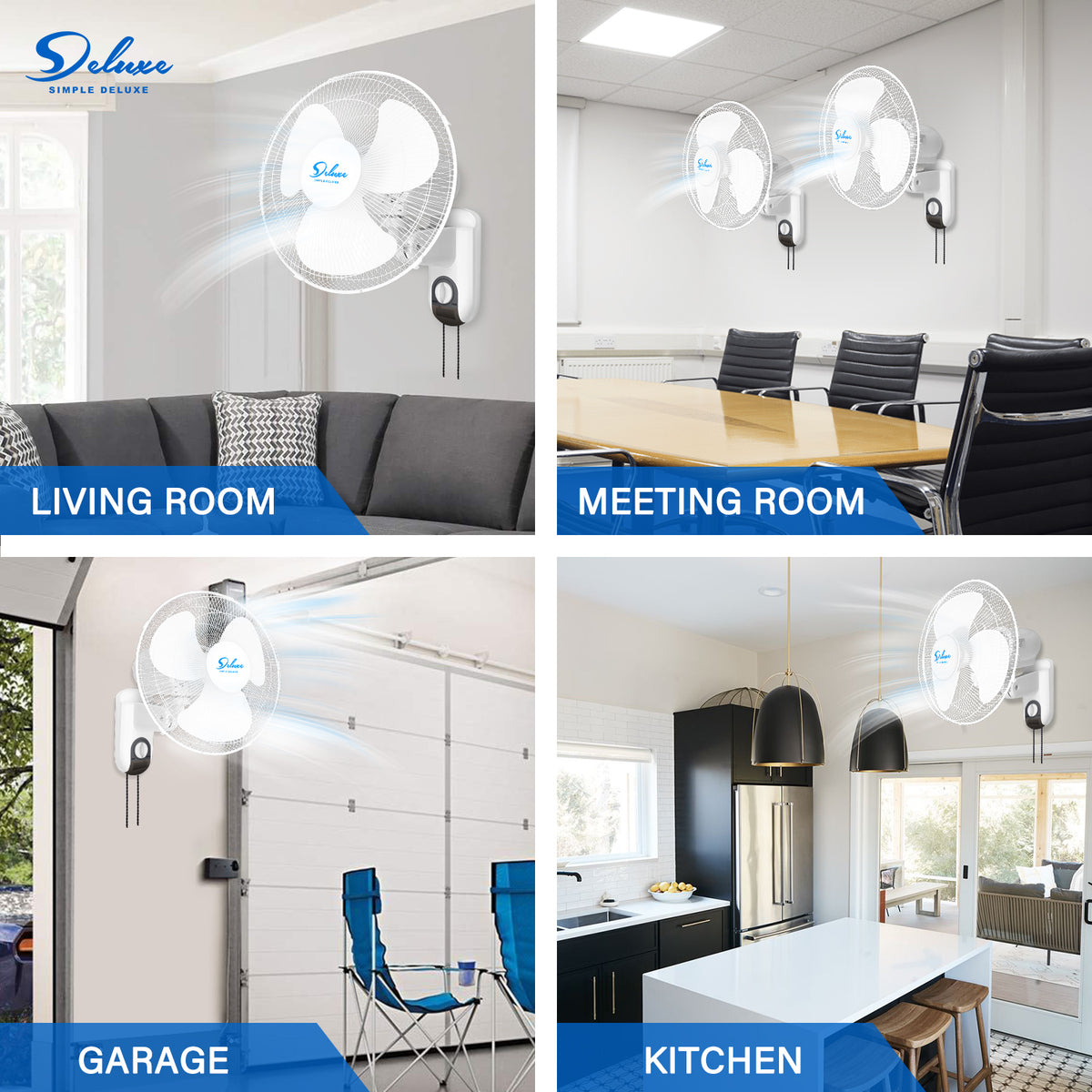 16 in Household White Wall Mount Fans Adjustable Tilt 90° 3-Speed Settings