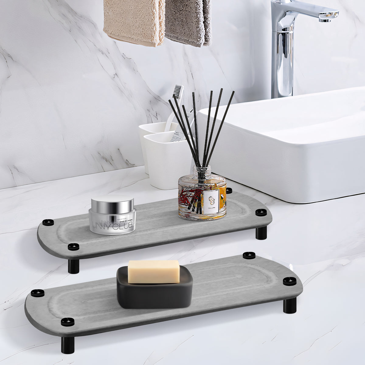 2PCS Fast Instant Drying Stone Tray Under-sink Brush Soap Storage Organizer