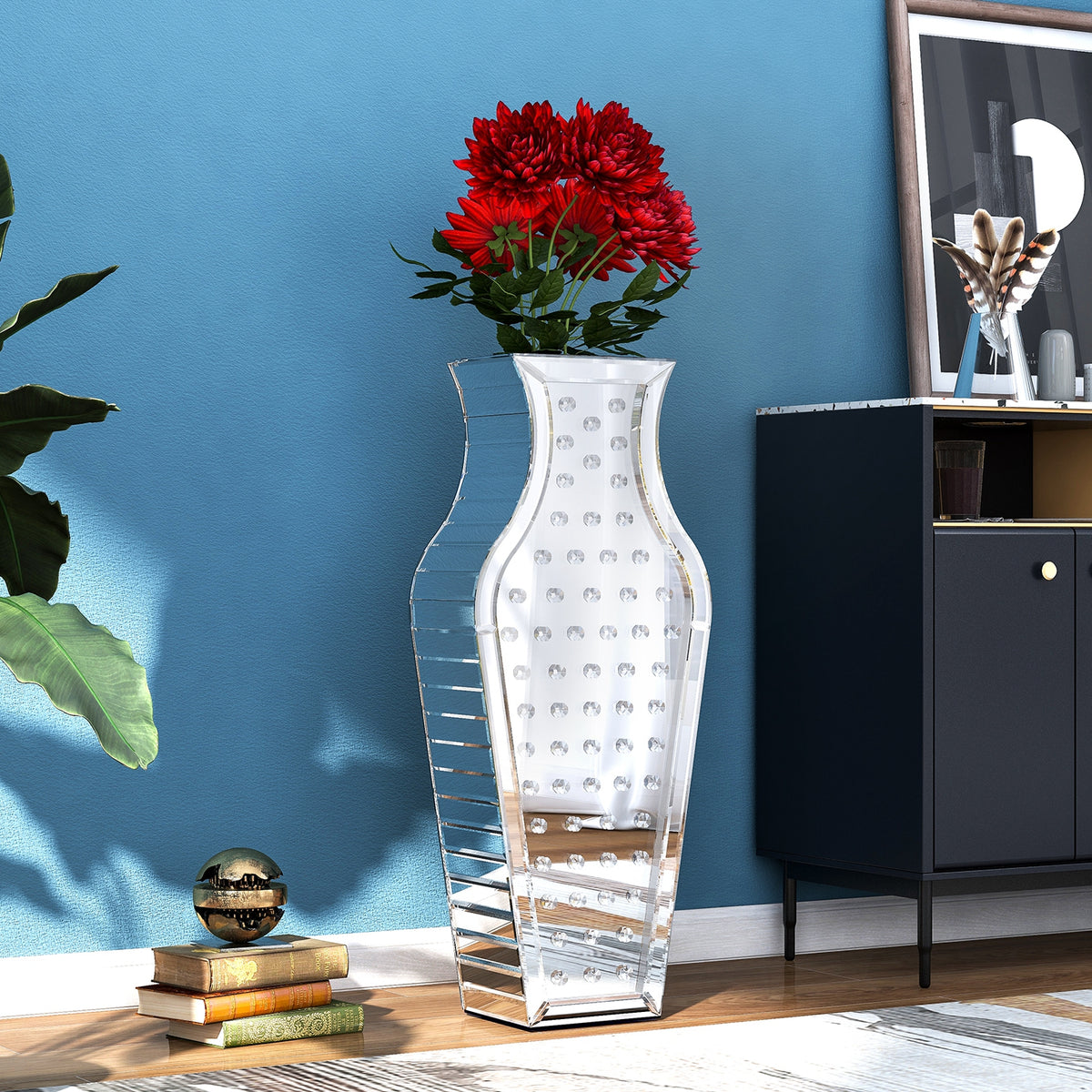 28 in. Tall Silver Handmade Glass Floor Vase