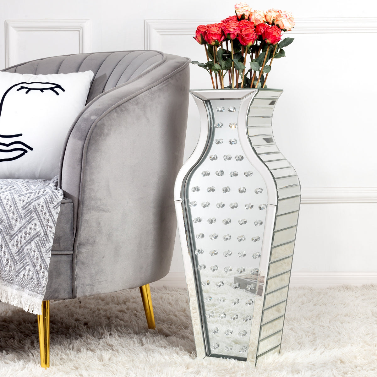 28 in. Tall Silver Handmade Glass Floor Vase