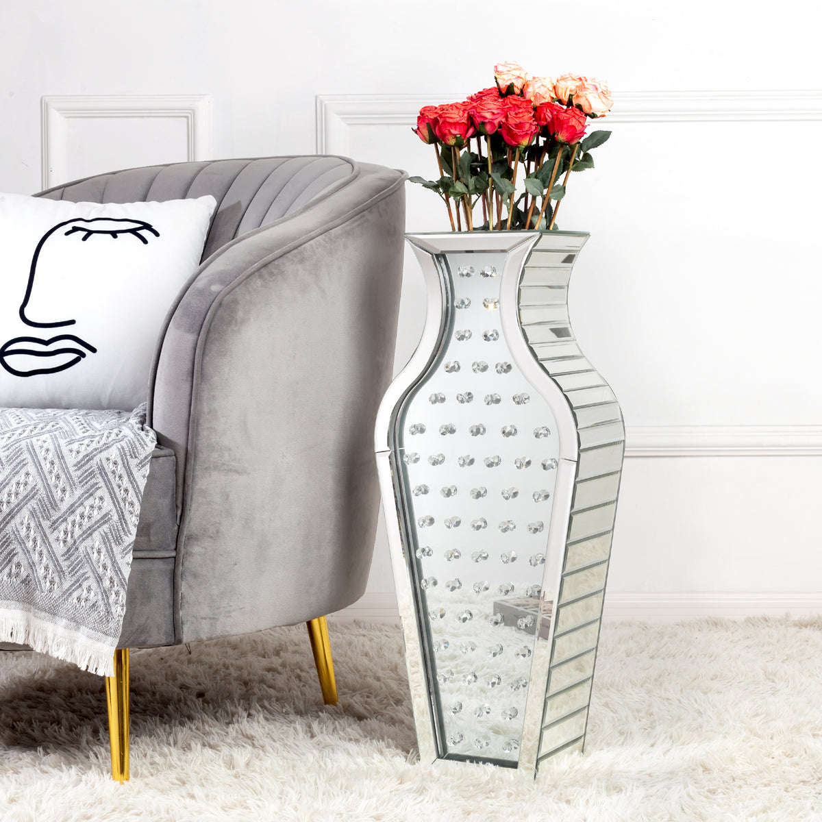 28 in. Tall Silver Handmade Glass Floor Vase