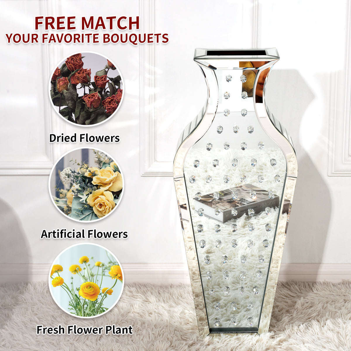 28 in. Tall Silver Handmade Glass Floor Vase