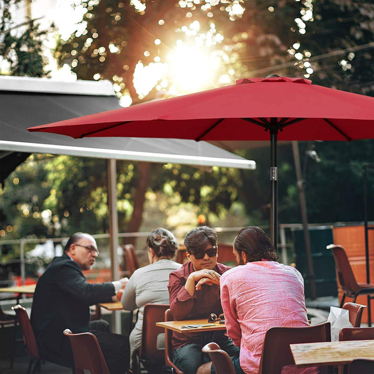 9 ft. Steel Market Tilt Patio Umbrella in Red
