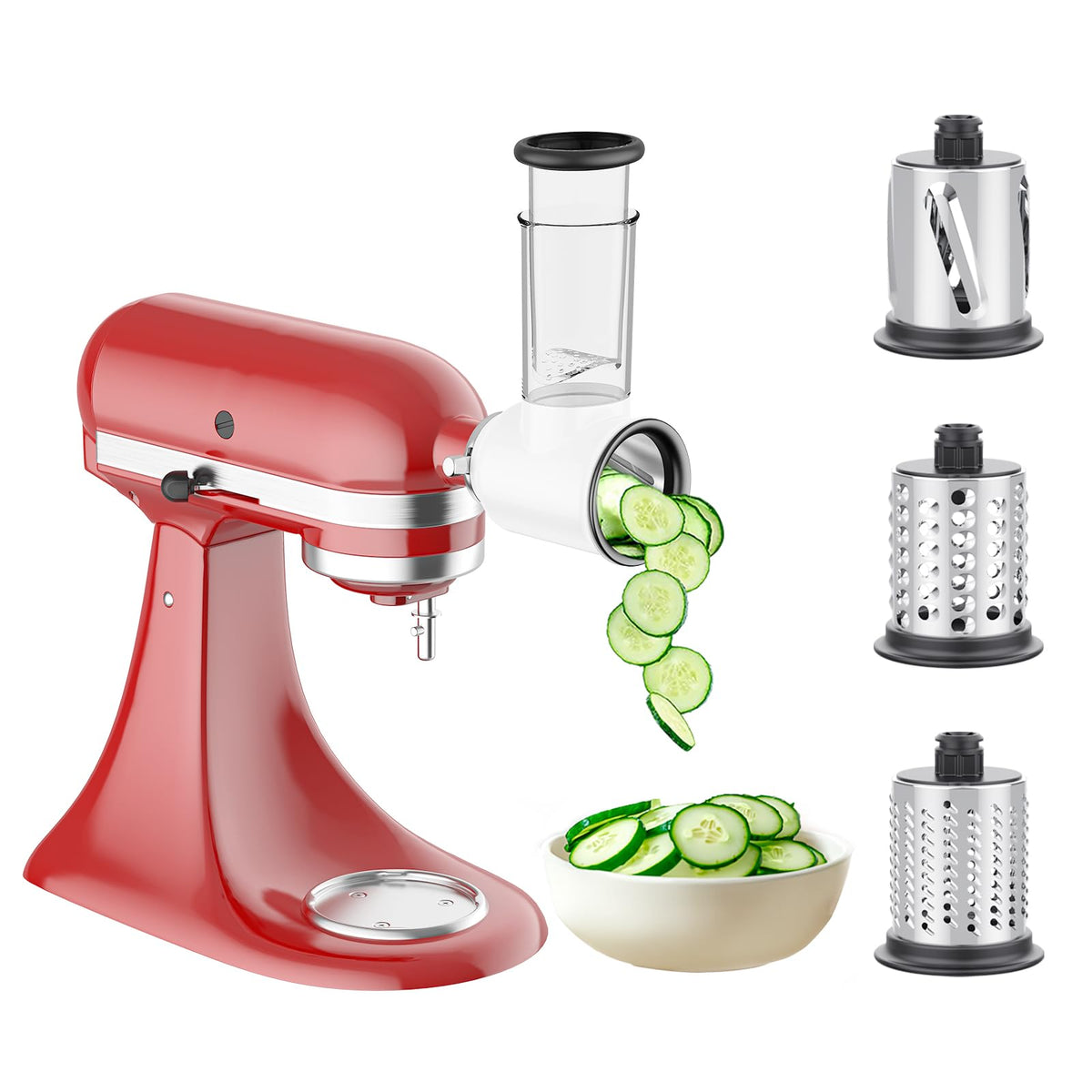 Cheese Grater Attachment for Kitchenaid, Vegetable Salad Maker Accessories with 3-Blades