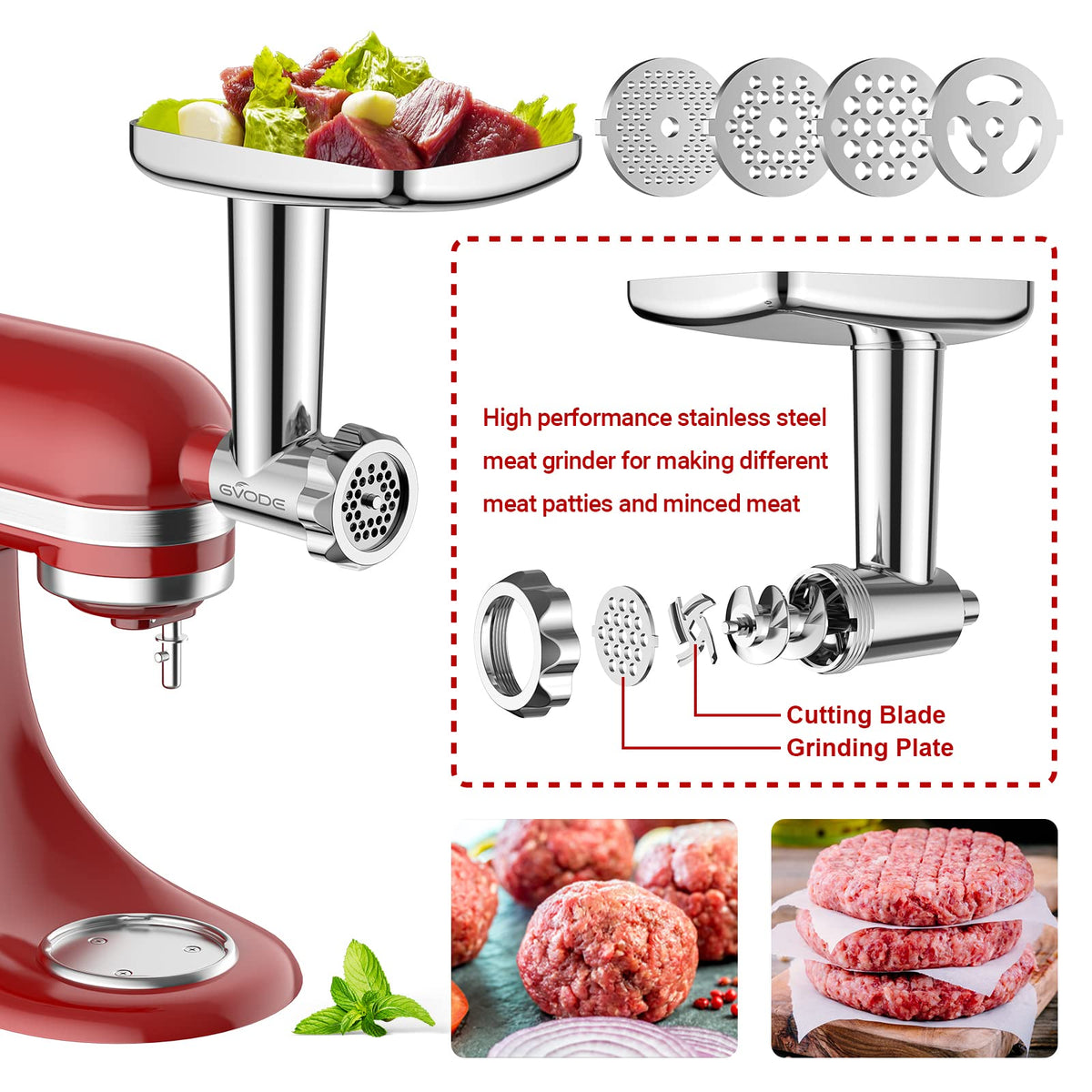Stainless Steel Meat Grinder Attachment for KitchenAid Stand Mixers
