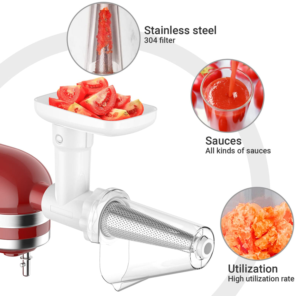 Fruit and Vegetable Attachment Strainer Set with Meat Grinder for Kitchenaid