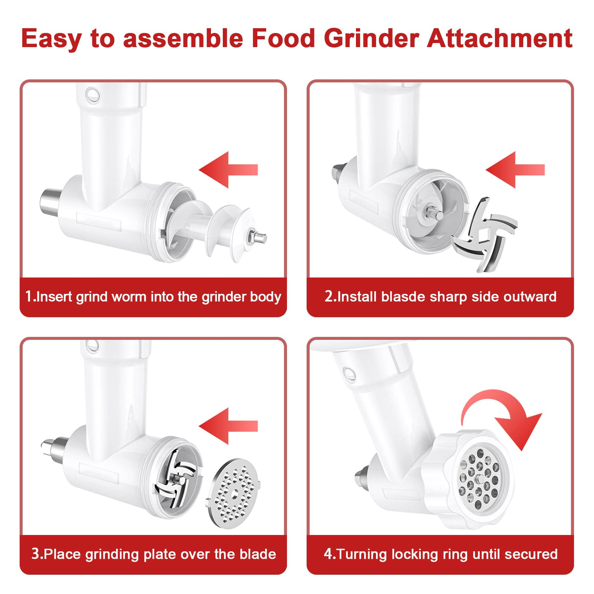 Meat Grinder Attachment for Kitchenaid Stand Mixer in White