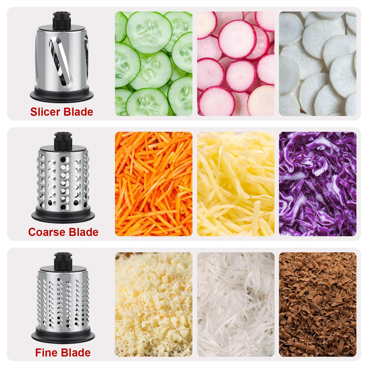 Cheese Grater Attachment for Kitchenaid, Vegetable Salad Maker Accessories with 3-Blades