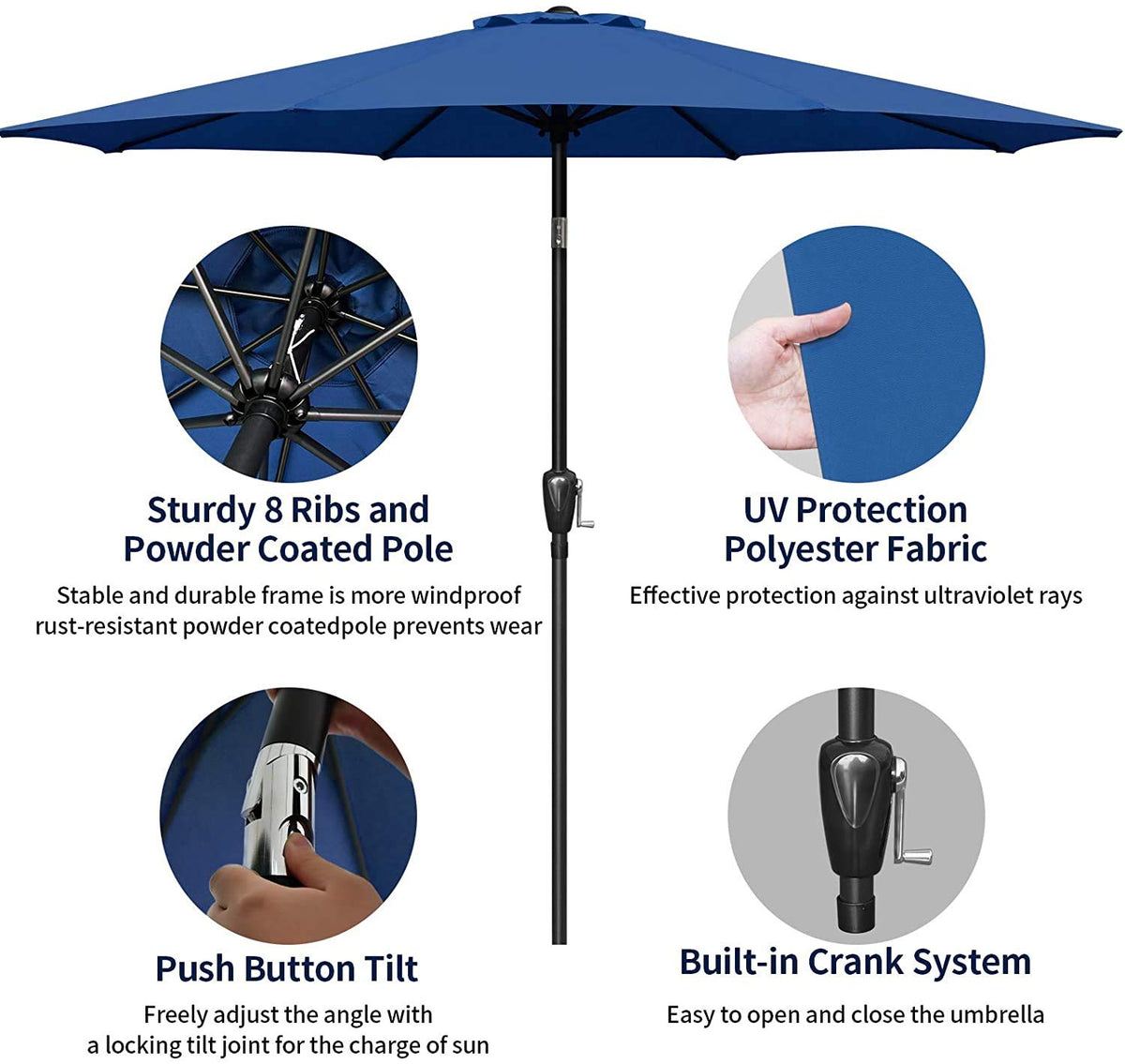 9 ft. Steel Market Tilt Patio Umbrella in Blue