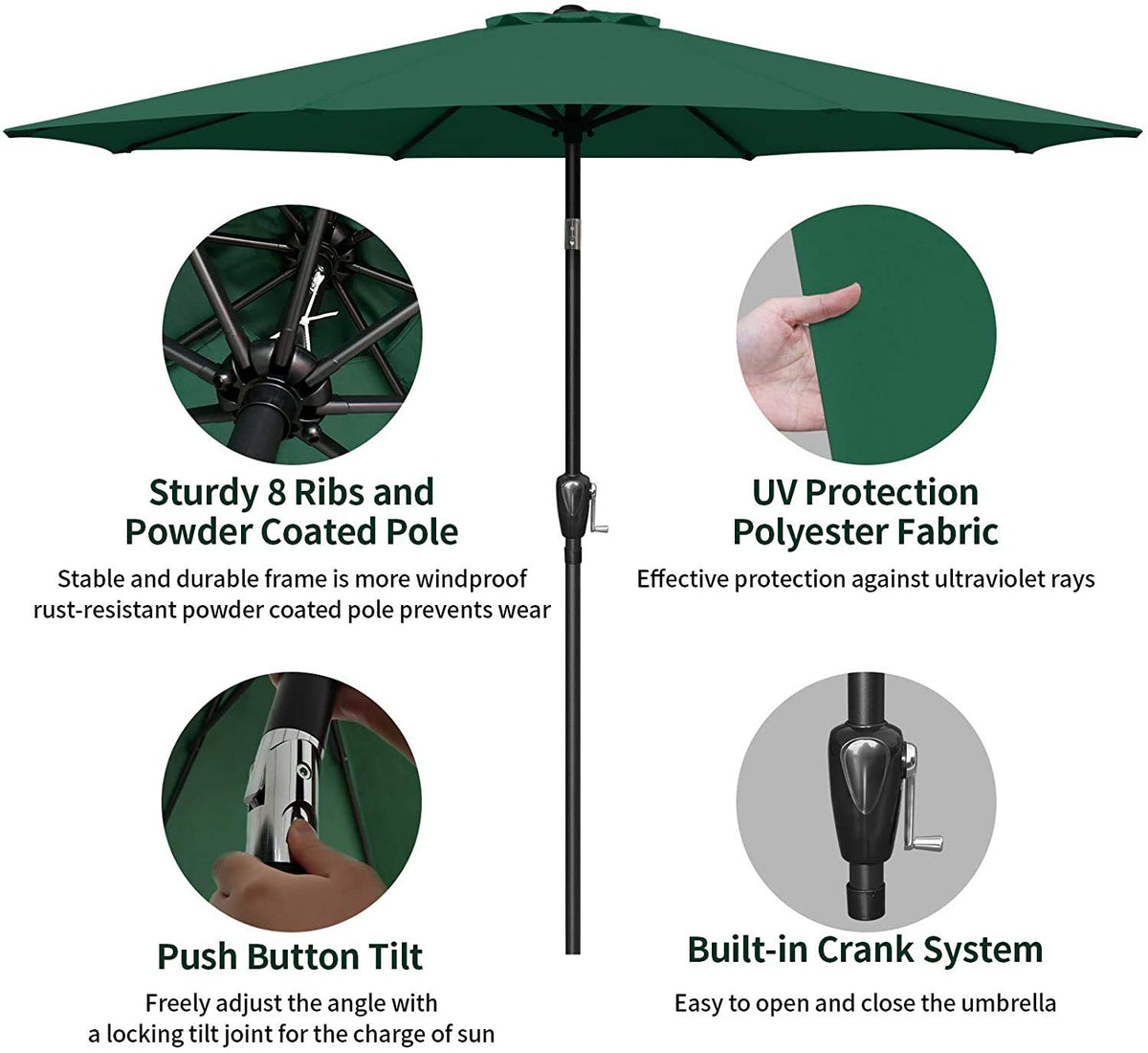 9 ft. Steel Market Tilt Patio Umbrella in Green with Free Standing Base